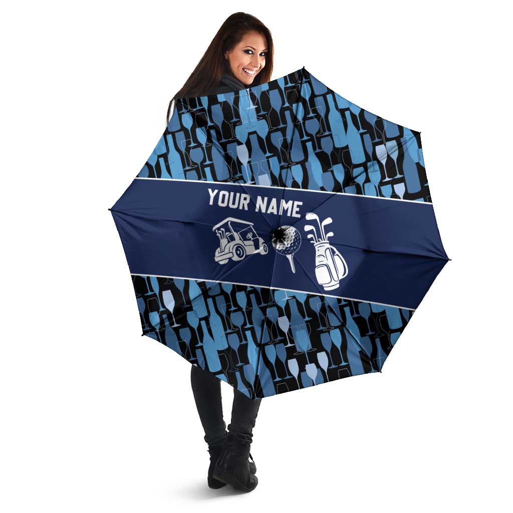 Custom Blue Wine Camo Pattern Golf Umbrella with Blue Golf Club Pattern Cart and Ball Graphic - Wonder Print Shop