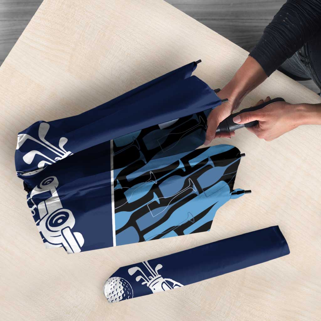 Custom Blue Wine Camo Pattern Golf Umbrella with Blue Golf Club Pattern Cart and Ball Graphic - Wonder Print Shop