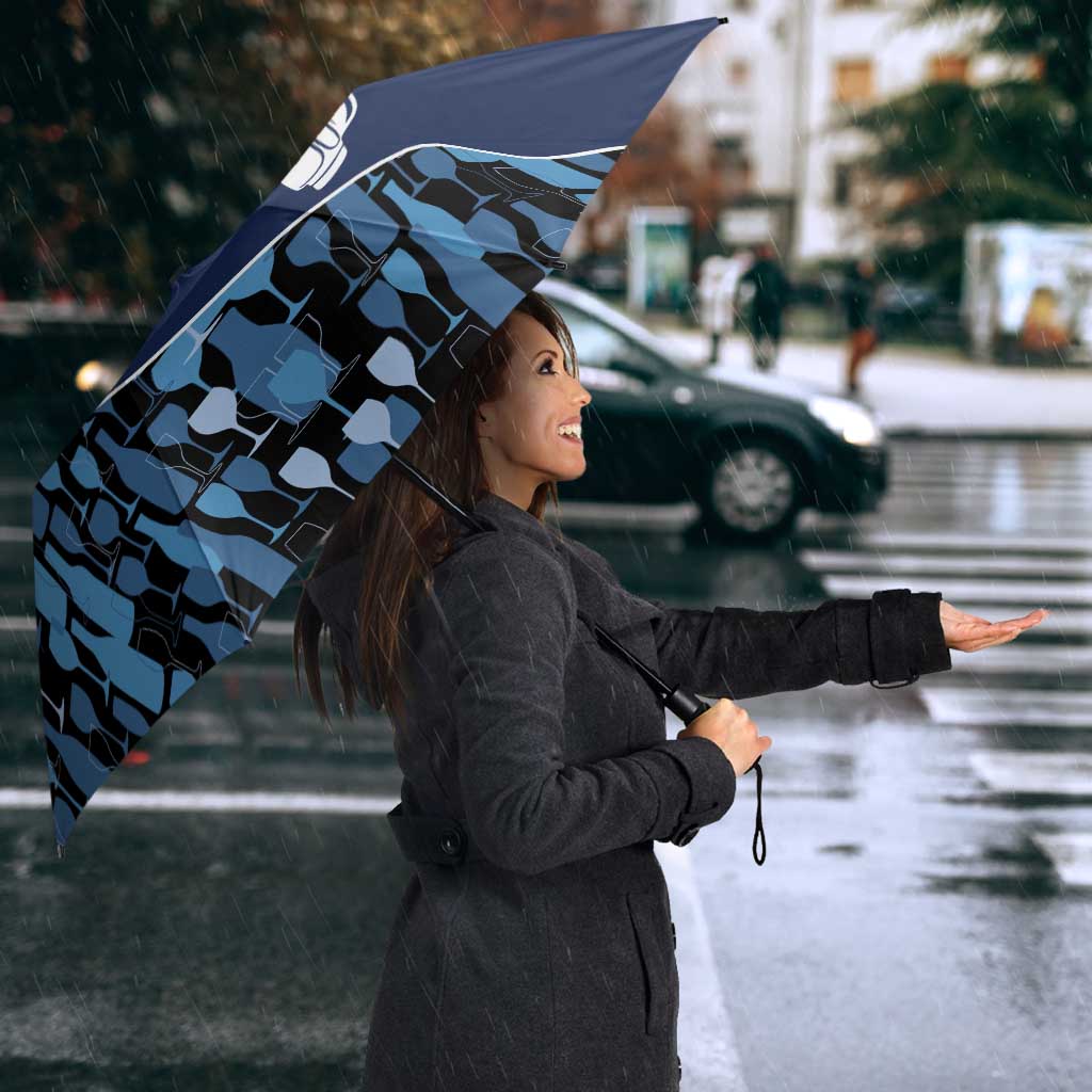 Custom Blue Wine Camo Pattern Golf Umbrella with Blue Golf Club Pattern Cart and Ball Graphic - Wonder Print Shop