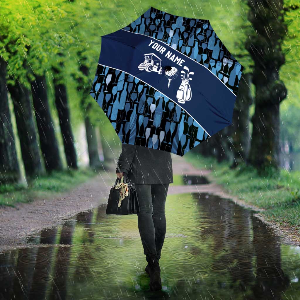 Custom Blue Wine Camo Pattern Golf Umbrella with Blue Golf Club Pattern Cart and Ball Graphic - Wonder Print Shop