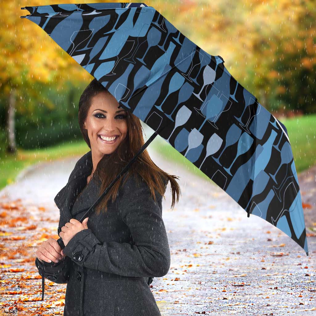 Custom Blue Wine Camo Pattern Golf Umbrella with Blue Golf Club Pattern Cart and Ball Graphic - Wonder Print Shop