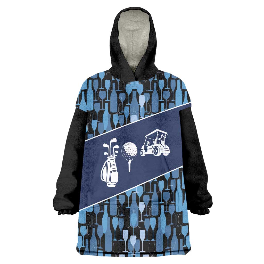 Custom Blue Wine Camo Pattern Golf Wearable Blanket Hoodie with Blue Golf Club Pattern Cart and Ball Graphic - Wonder Print Shop