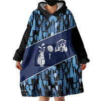 Custom Blue Wine Camo Pattern Golf Wearable Blanket Hoodie with Blue Golf Club Pattern Cart and Ball Graphic - Wonder Print Shop