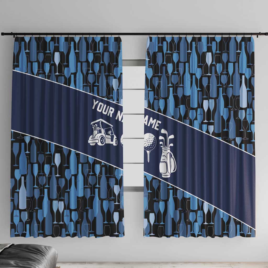 Custom Blue Wine Camo Pattern Golf Window Curtain with Blue Golf Club Pattern Cart and Ball Graphic - Wonder Print Shop