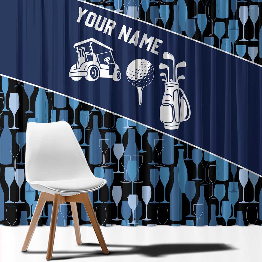 Custom Blue Wine Camo Pattern Golf Window Curtain with Blue Golf Club Pattern Cart and Ball Graphic - Wonder Print Shop
