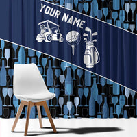 Custom Blue Wine Camo Pattern Golf Window Curtain with Blue Golf Club Pattern Cart and Ball Graphic - Wonder Print Shop