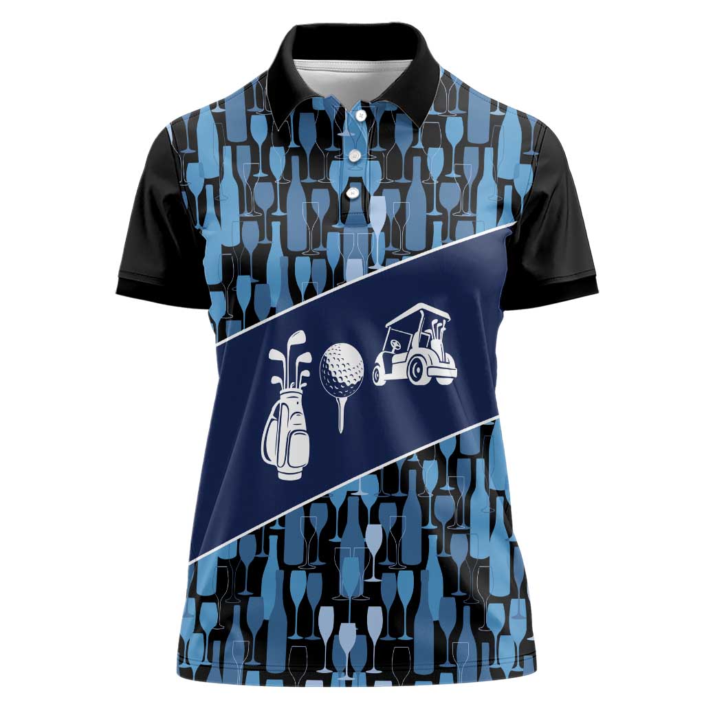 Custom Blue Wine Camo Pattern Golf Women Polo Shirt with Blue Golf Club Pattern Cart and Ball Graphic - Wonder Print Shop