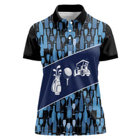 Custom Blue Wine Camo Pattern Golf Women Polo Shirt with Blue Golf Club Pattern Cart and Ball Graphic - Wonder Print Shop