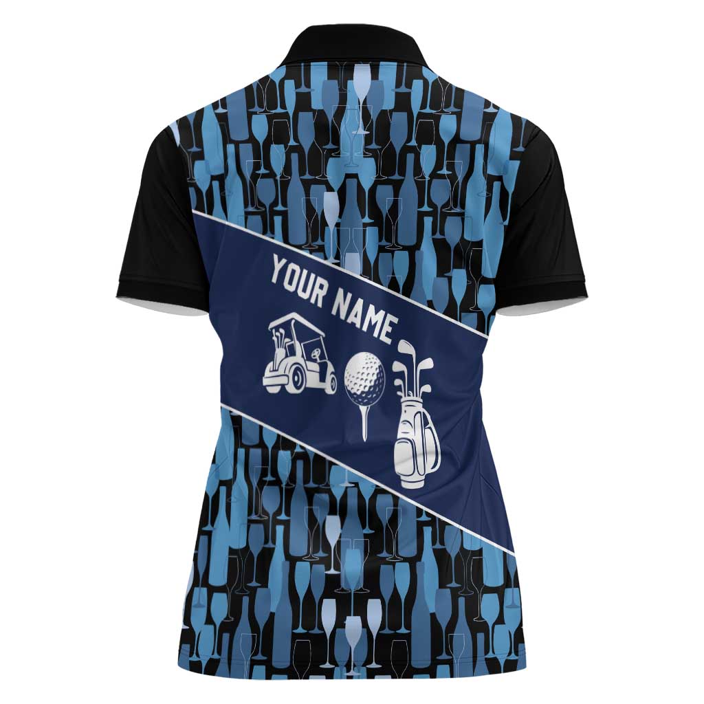 Custom Blue Wine Camo Pattern Golf Women Polo Shirt with Blue Golf Club Pattern Cart and Ball Graphic - Wonder Print Shop