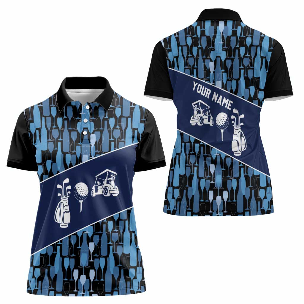 Custom Blue Wine Camo Pattern Golf Women Polo Shirt with Blue Golf Club Pattern Cart and Ball Graphic - Wonder Print Shop
