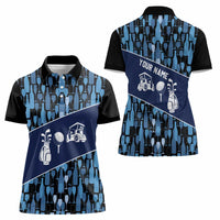 Custom Blue Wine Camo Pattern Golf Women Polo Shirt with Blue Golf Club Pattern Cart and Ball Graphic - Wonder Print Shop