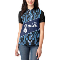 Custom Blue Wine Camo Pattern Golf Women Polo Shirt with Blue Golf Club Pattern Cart and Ball Graphic - Wonder Print Shop