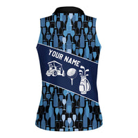 Custom Blue Wine Camo Pattern Golf Women Sleeveless Polo Shirt with Blue Golf Club Pattern Cart and Ball Graphic - Wonder Print Shop