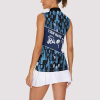 Custom Blue Wine Camo Pattern Golf Women Sleeveless Polo Shirt with Blue Golf Club Pattern Cart and Ball Graphic - Wonder Print Shop