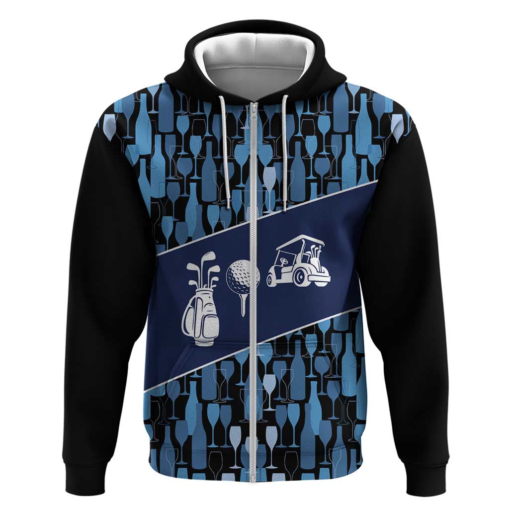 Custom Blue Wine Camo Pattern Golf Zip Hoodie with Blue Golf Club Pattern Cart and Ball Graphic - Wonder Print Shop