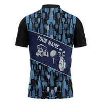 Custom Blue Wine Camo Pattern Golf Zipper Polo Shirt with Blue Golf Club Pattern Cart and Ball Graphic - Wonder Print Shop