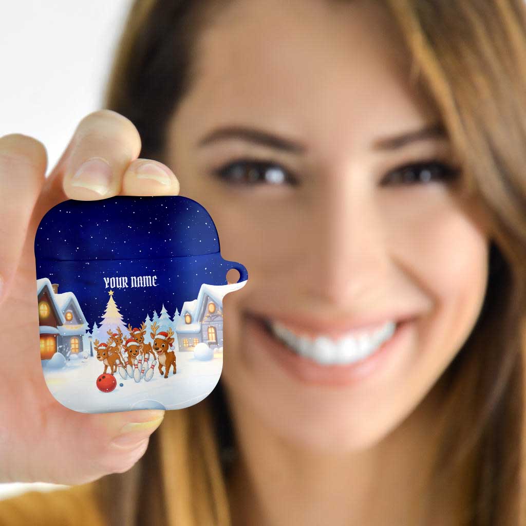 Funny Christmas Reindeer Bowling Custom AirPods Case with Reindeer Snow Scene - Wonder Print Shop