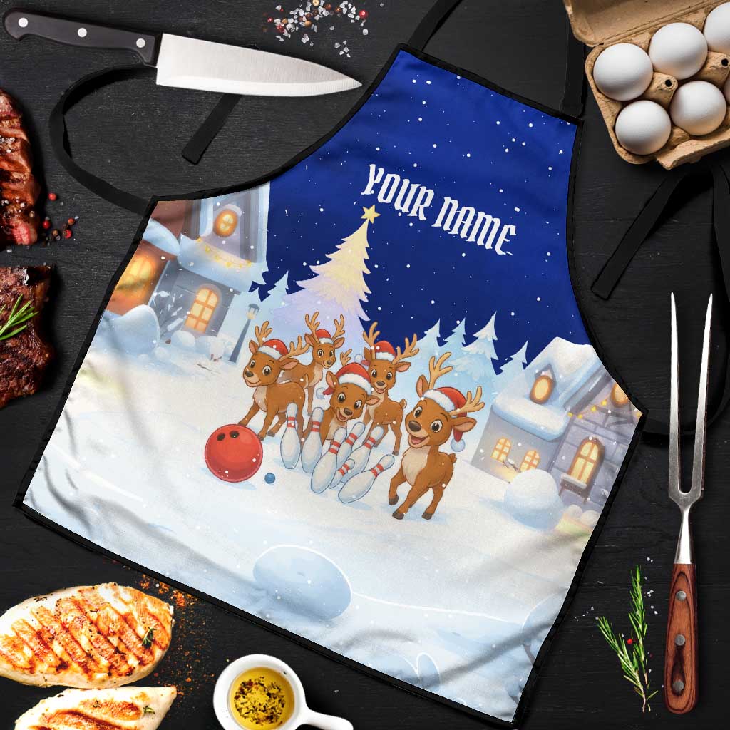 Funny Christmas Reindeer Bowling Custom Apron with Reindeer Snow Scene - Wonder Print Shop