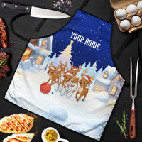 Funny Christmas Reindeer Bowling Custom Apron with Reindeer Snow Scene - Wonder Print Shop