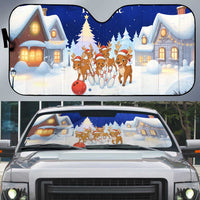 Funny Christmas Reindeer Bowling Custom Auto Sun Shade with Reindeer Snow Scene - Wonder Print Shop