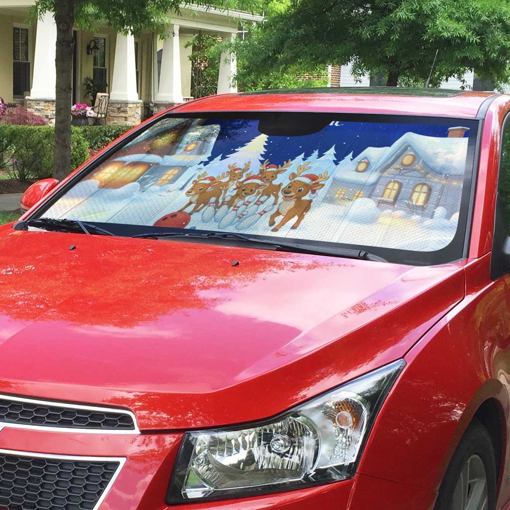 Funny Christmas Reindeer Bowling Custom Auto Sun Shade with Reindeer Snow Scene - Wonder Print Shop