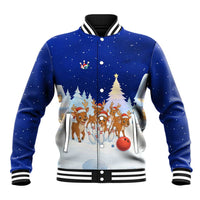 Funny Christmas Reindeer Bowling Custom Baseball Jacket with Reindeer Snow Scene - Wonder Print Shop