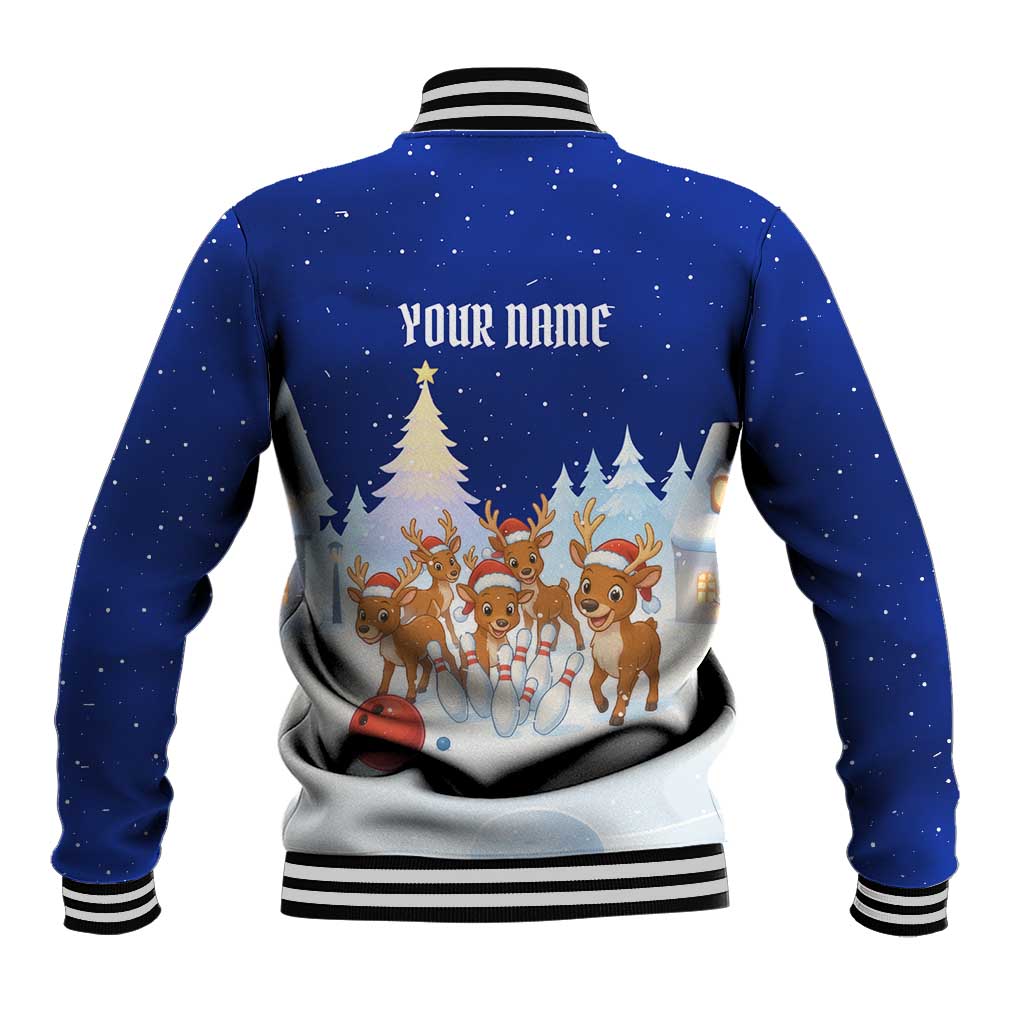 Funny Christmas Reindeer Bowling Custom Baseball Jacket with Reindeer Snow Scene - Wonder Print Shop