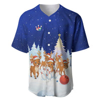 Funny Christmas Reindeer Bowling Custom Baseball Jersey with Reindeer Snow Scene - Wonder Print Shop