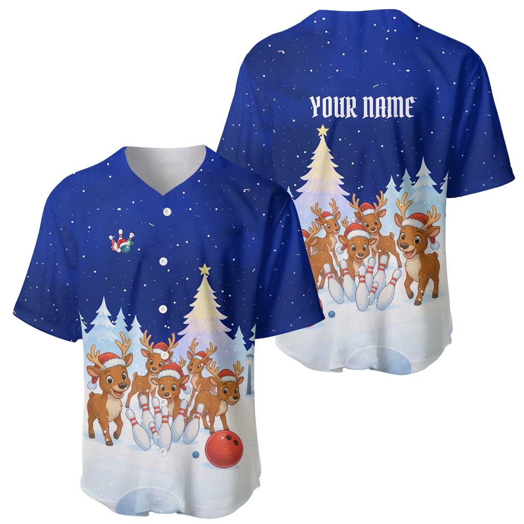 Funny Christmas Reindeer Bowling Custom Baseball Jersey with Reindeer Snow Scene - Wonder Print Shop