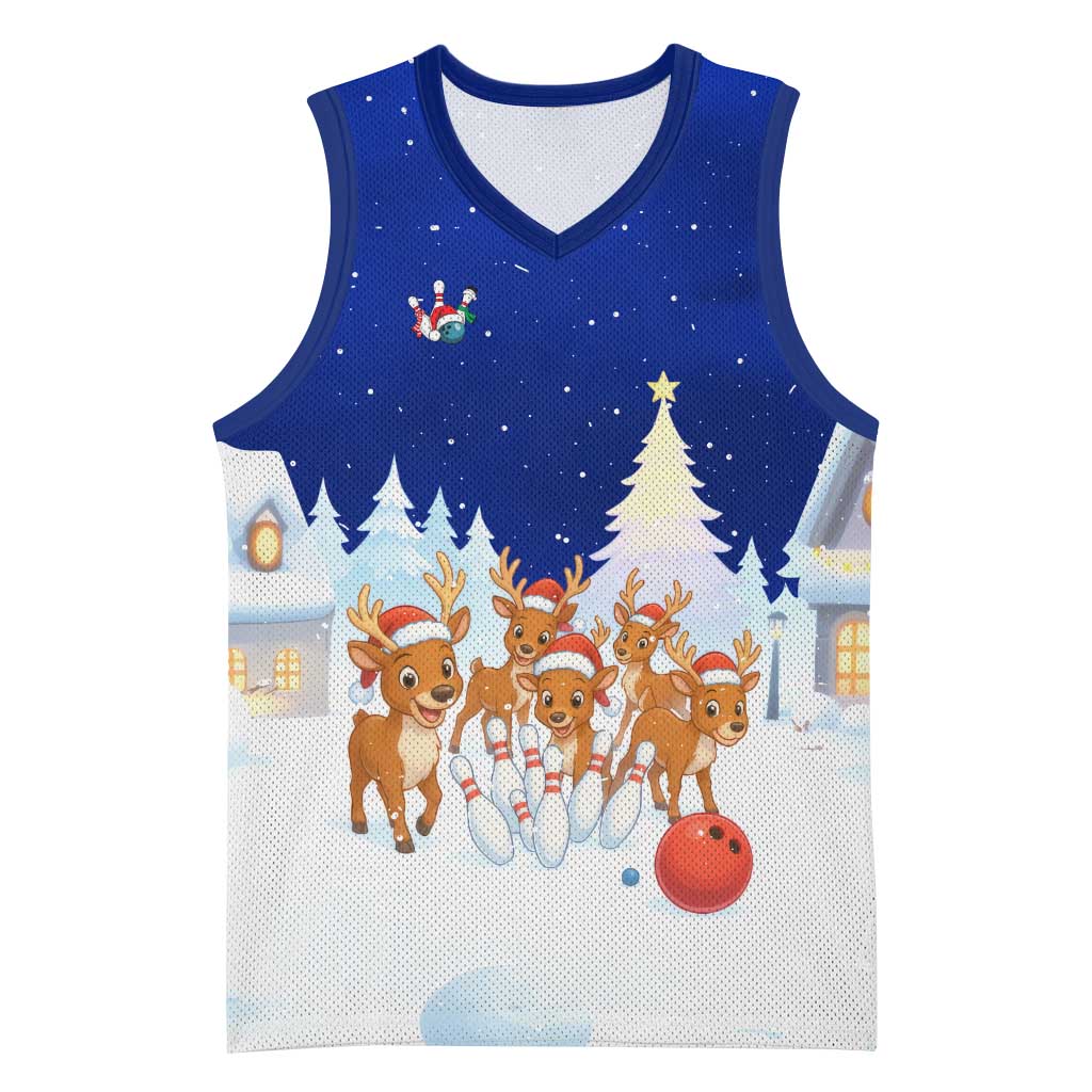 Funny Christmas Reindeer Bowling Custom Basketball Jersey with Reindeer Snow Scene - Wonder Print Shop