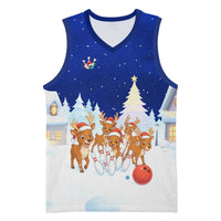 Funny Christmas Reindeer Bowling Custom Basketball Jersey with Reindeer Snow Scene - Wonder Print Shop