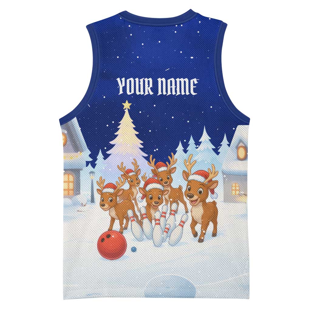 Funny Christmas Reindeer Bowling Custom Basketball Jersey with Reindeer Snow Scene - Wonder Print Shop