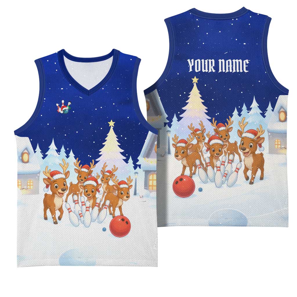 Funny Christmas Reindeer Bowling Custom Basketball Jersey with Reindeer Snow Scene - Wonder Print Shop