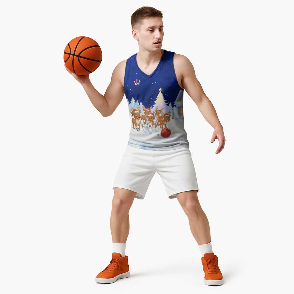 Funny Christmas Reindeer Bowling Custom Basketball Jersey with Reindeer Snow Scene - Wonder Print Shop