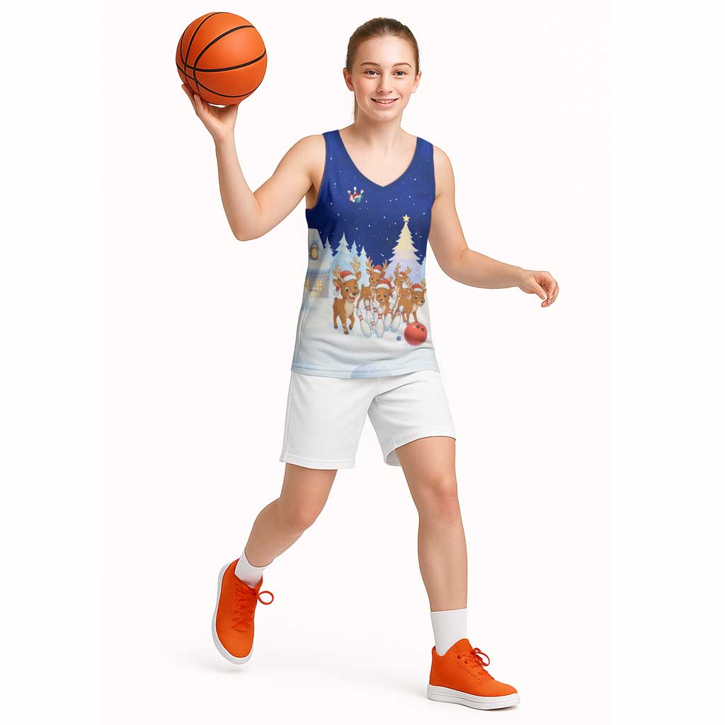 Funny Christmas Reindeer Bowling Custom Basketball Jersey with Reindeer Snow Scene - Wonder Print Shop