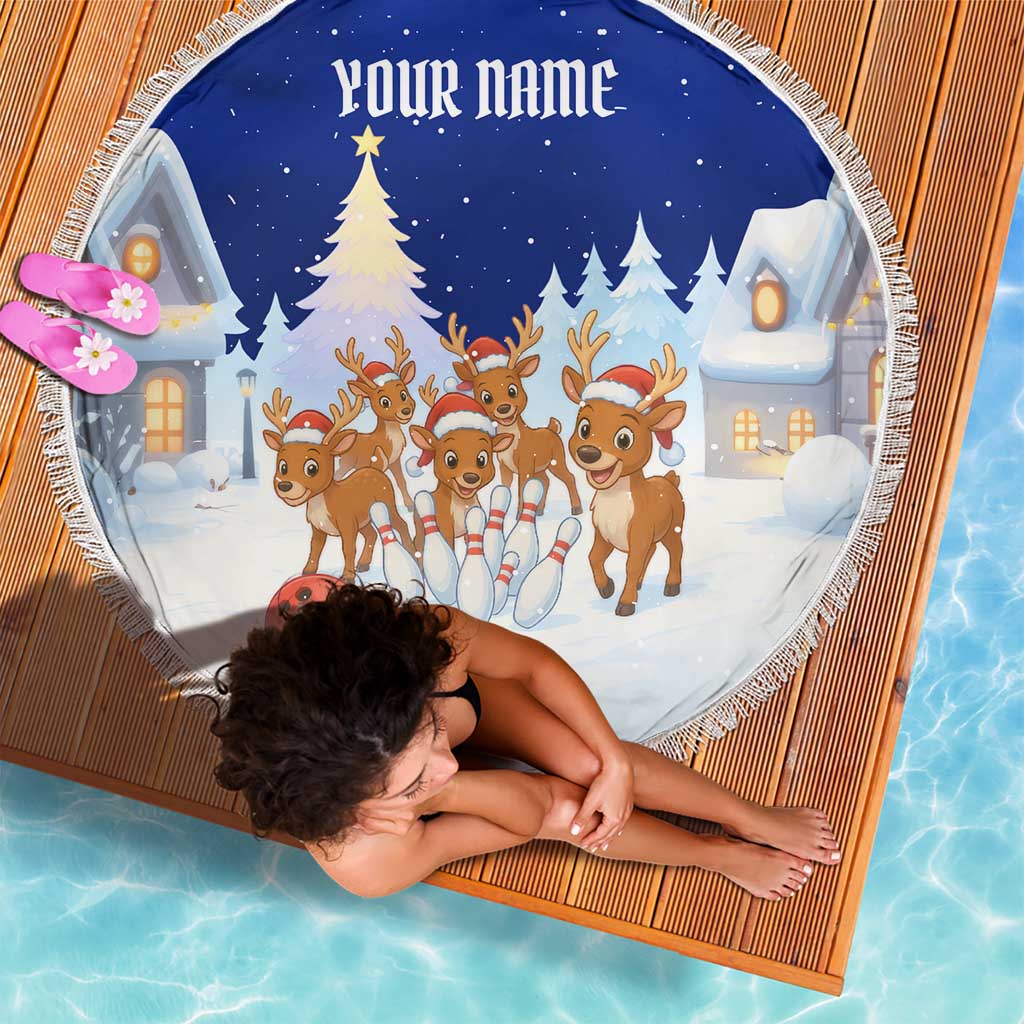 Funny Christmas Reindeer Bowling Custom Beach Blanket with Reindeer Snow Scene - Wonder Print Shop