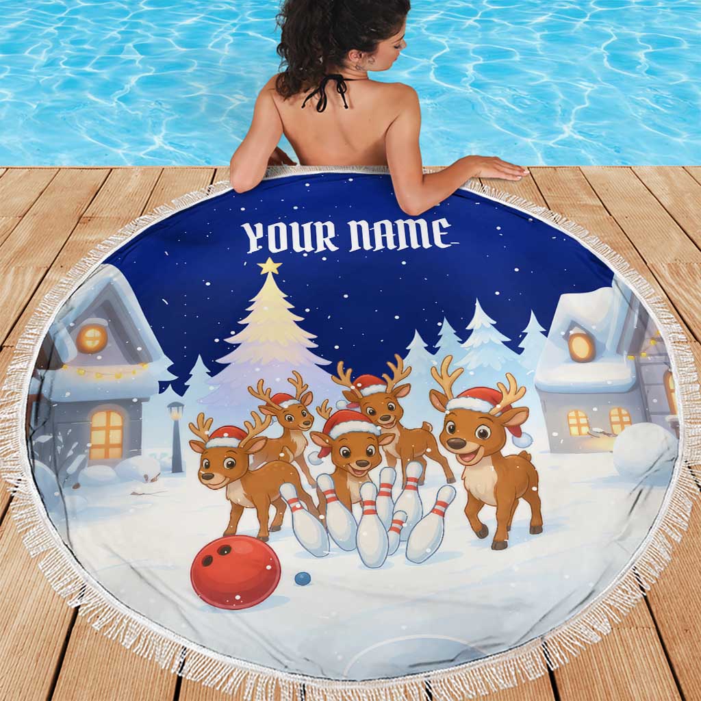 Funny Christmas Reindeer Bowling Custom Beach Blanket with Reindeer Snow Scene - Wonder Print Shop