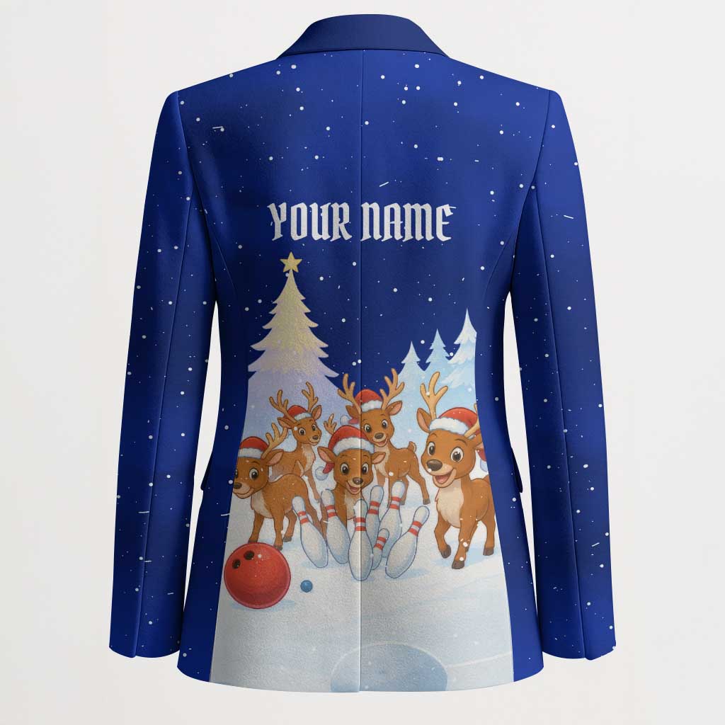 Funny Christmas Reindeer Bowling Custom Blazer with Reindeer Snow Scene - Wonder Print Shop