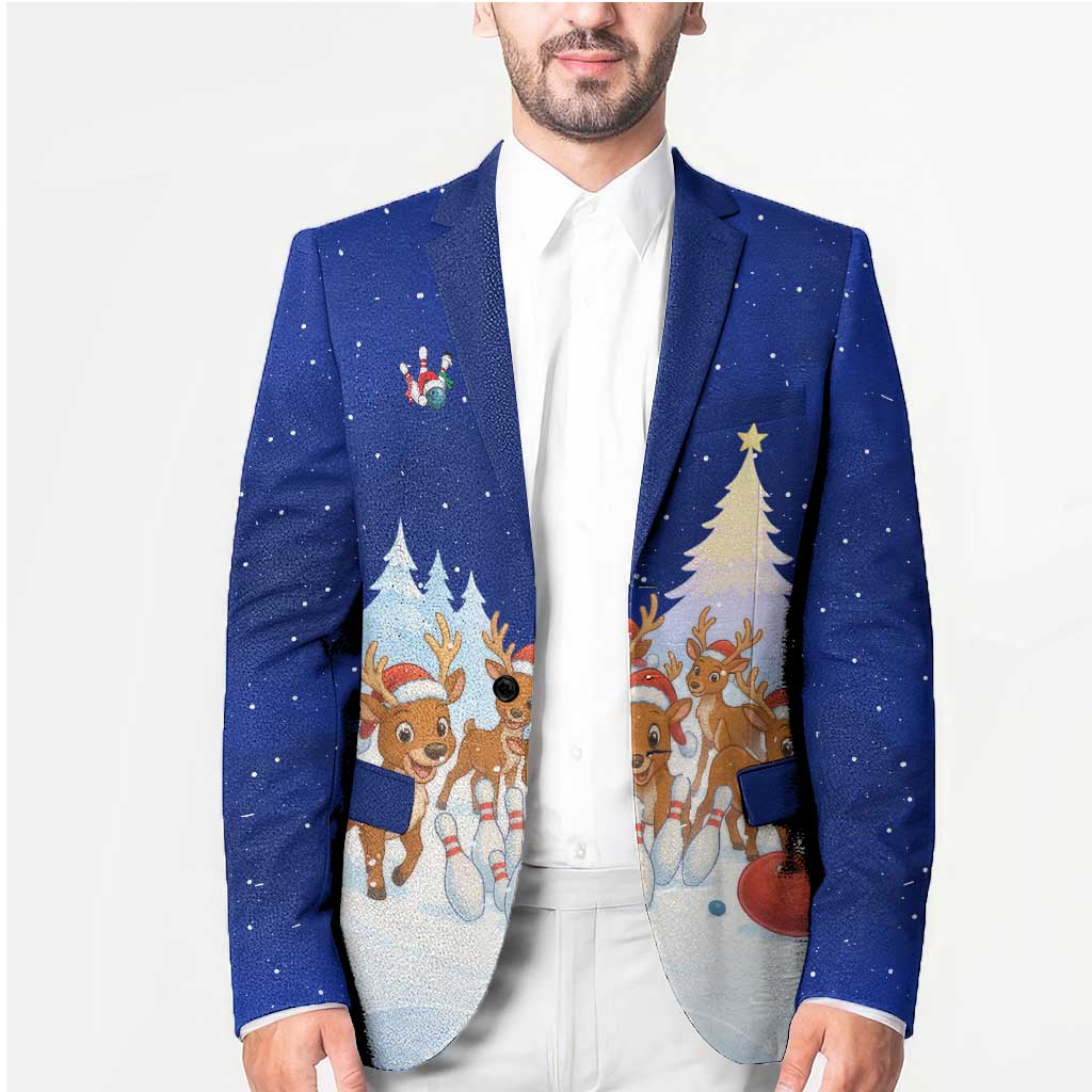 Funny Christmas Reindeer Bowling Custom Blazer with Reindeer Snow Scene - Wonder Print Shop