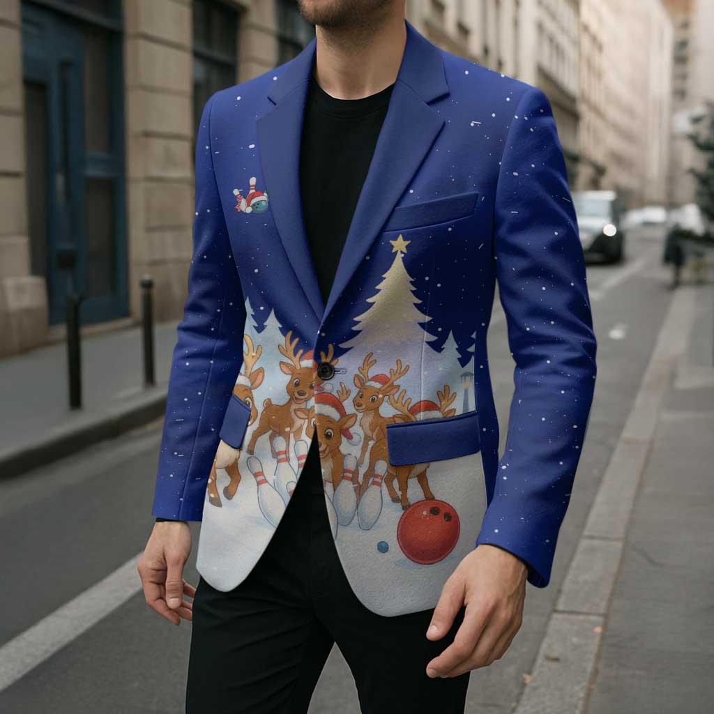 Funny Christmas Reindeer Bowling Custom Blazer with Reindeer Snow Scene - Wonder Print Shop