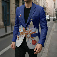 Funny Christmas Reindeer Bowling Custom Blazer with Reindeer Snow Scene - Wonder Print Shop