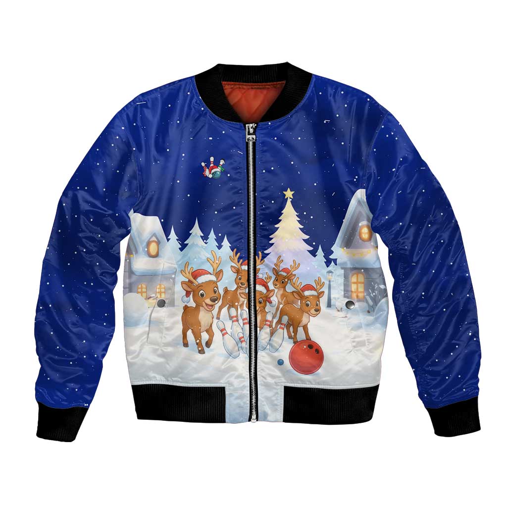 Funny Christmas Reindeer Bowling Custom Bomber Jacket with Reindeer Snow Scene - Wonder Print Shop
