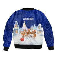 Funny Christmas Reindeer Bowling Custom Bomber Jacket with Reindeer Snow Scene - Wonder Print Shop