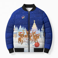 Funny Christmas Reindeer Bowling Custom Bomber Puffer Jacket with Reindeer Snow Scene - Wonder Print Shop