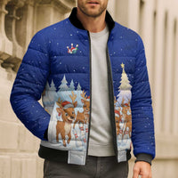 Funny Christmas Reindeer Bowling Custom Bomber Puffer Jacket with Reindeer Snow Scene - Wonder Print Shop