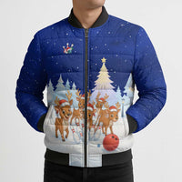Funny Christmas Reindeer Bowling Custom Bomber Puffer Jacket with Reindeer Snow Scene - Wonder Print Shop