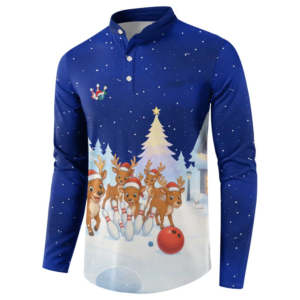 Funny Christmas Reindeer Bowling Custom Button Sweatshirt with Reindeer Snow Scene - Wonder Print Shop