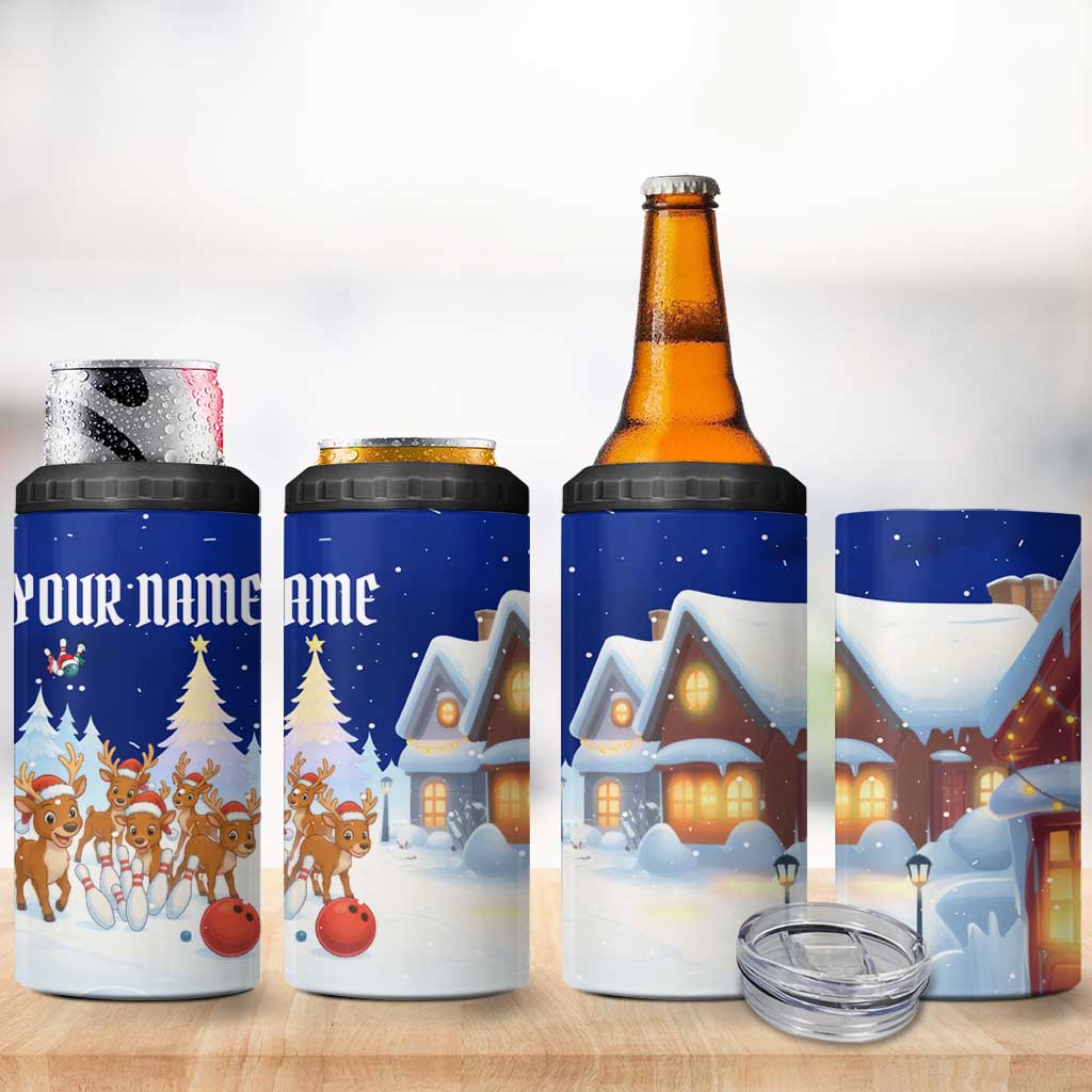 Funny Christmas Reindeer Bowling Custom 4 in 1 Can Cooler Tumbler with Reindeer Snow Scene - Wonder Print Shop