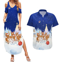 Funny Christmas Reindeer Bowling Custom Couples Matching Summer Maxi Dress and Hawaiian Shirt with Reindeer Snow Scene - Wonder Print Shop