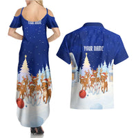 Funny Christmas Reindeer Bowling Custom Couples Matching Summer Maxi Dress and Hawaiian Shirt with Reindeer Snow Scene - Wonder Print Shop
